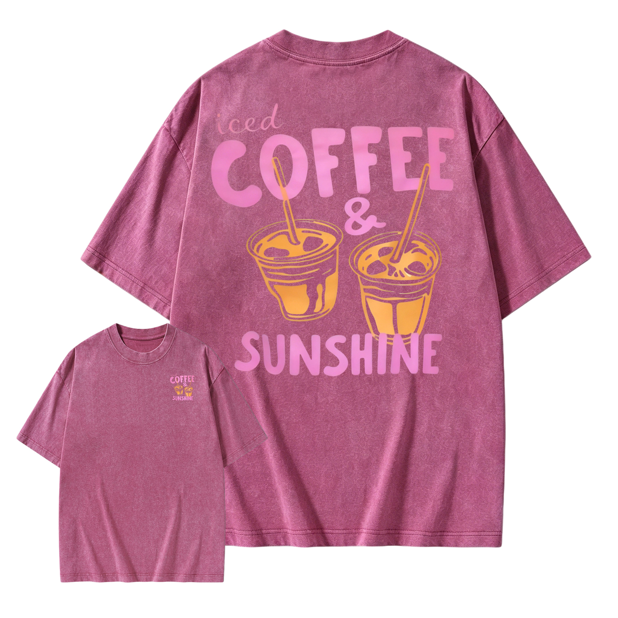Iced Coffee & Sunshine Vintage Graphic T-Shirt Casual Summer Oversized Cotton Tee