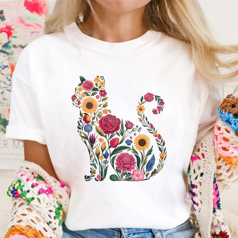 Floral Cat Design Unisex Classic T-shirt