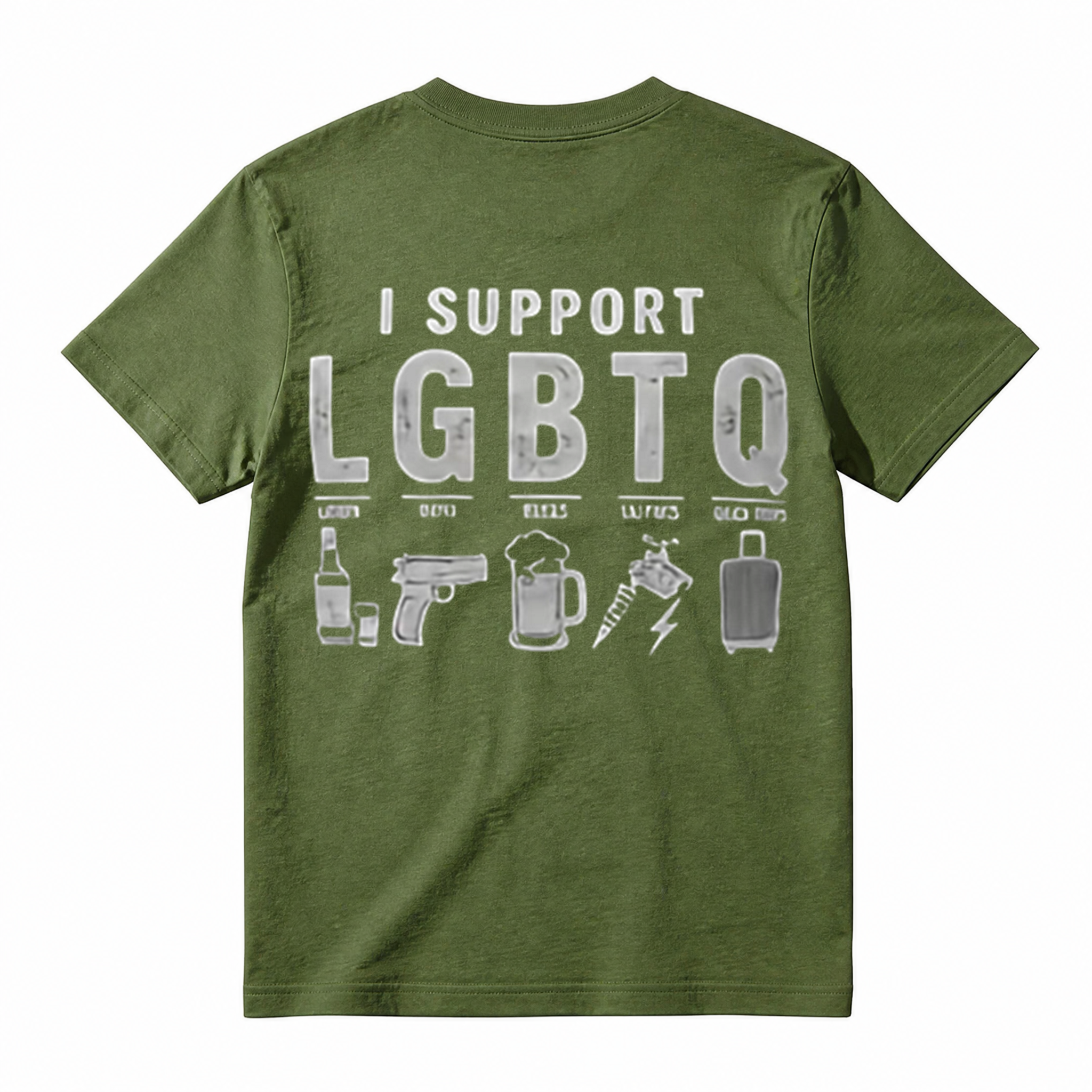 Funny Parody Graphic Tee, I Support LGBTQ Liquor Guns Beer Sarcastic Humor T-Shirt