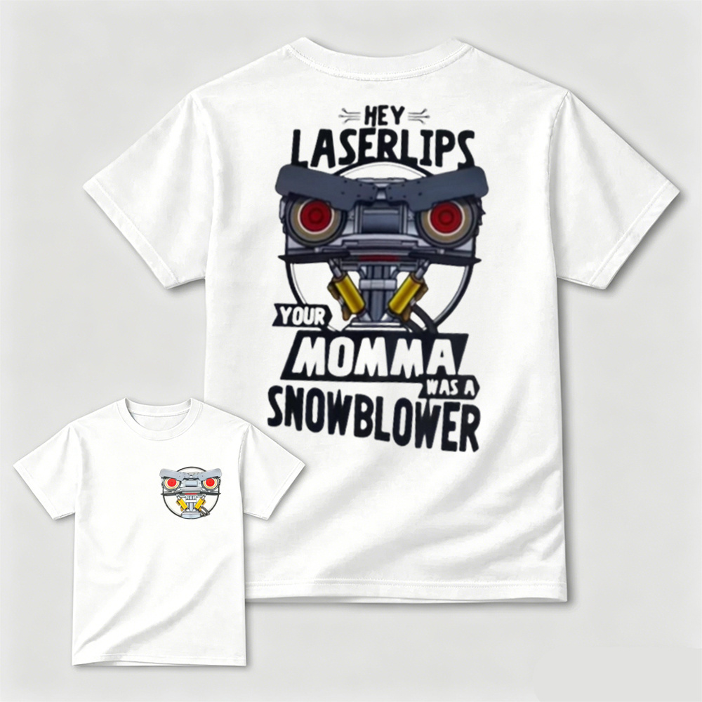 Retro Laser Lips Graphic T-Shirt – Funny Robot Print White Tee, Vintage Streetwear Casual Oversized Top