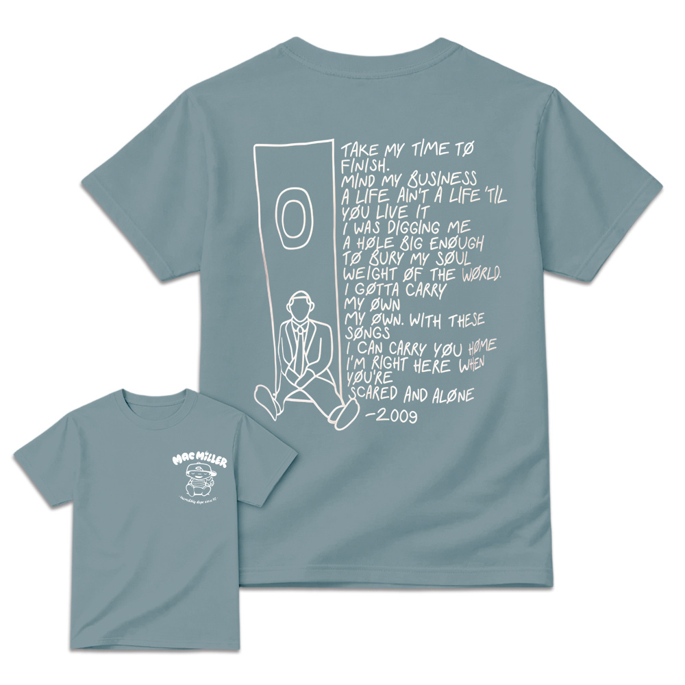 Mac Miller Pocket Logo Shirt | 2009 Song Lyrics Back Print Tee