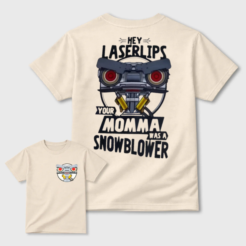 Retro Laser Lips Graphic T-Shirt – Funny Robot Print White Tee, Vintage Streetwear Casual Oversized Top