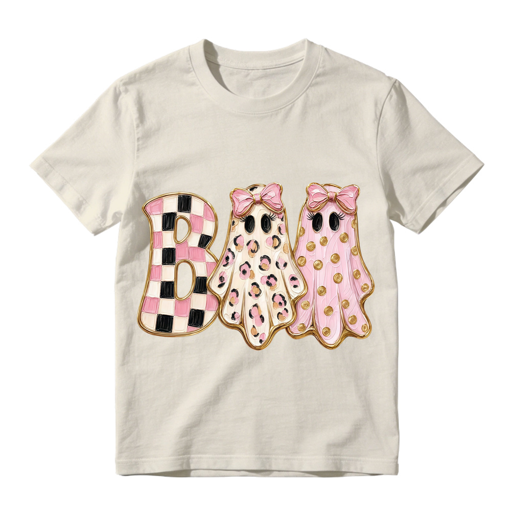 Retro Checker Leopard Ghost Halloween BOO Unisex Short Sleeve Graphic Tee