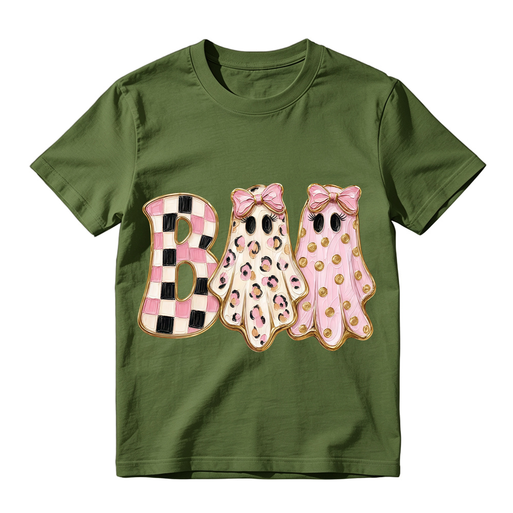 Retro Checker Leopard Ghost Halloween BOO Unisex Short Sleeve Graphic Tee