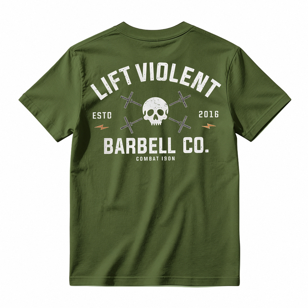 Men's Cotton Blend Short-Sleeve Athletic Sports T-Shirt - Lift Barbell Co Skull Graphic Crew Neck