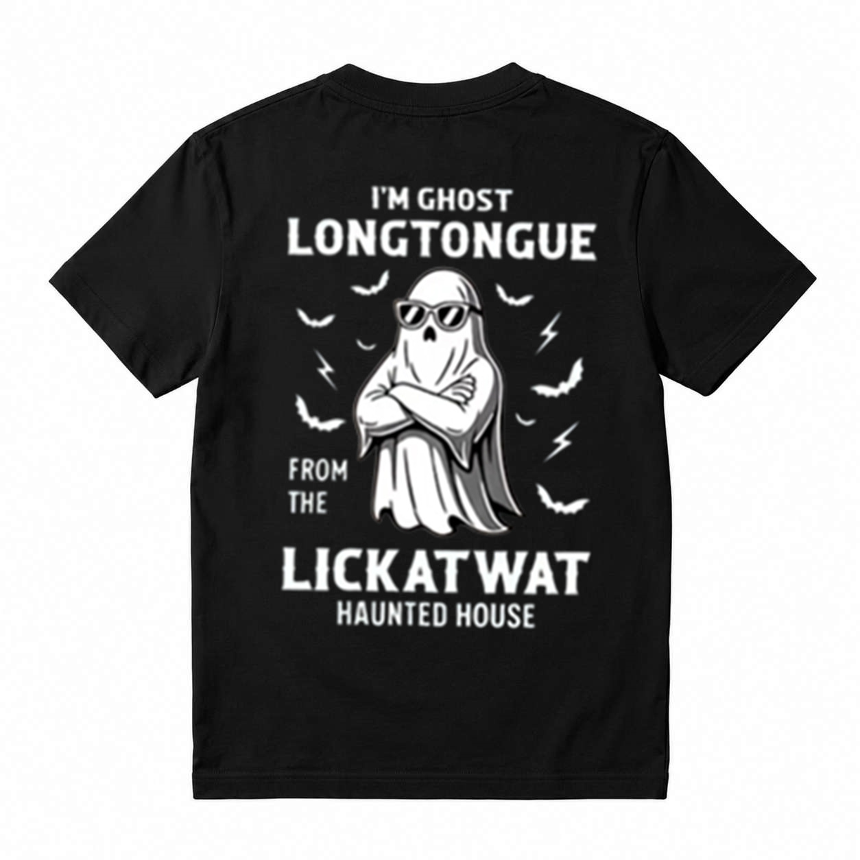 I'm Ghost Longtongue From The Lickatwat Haunted House Funny Halloween Graphic T‑Shirt