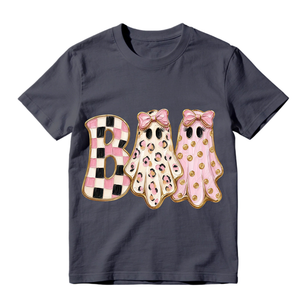 Retro Checker Leopard Ghost Halloween BOO Unisex Short Sleeve Graphic Tee