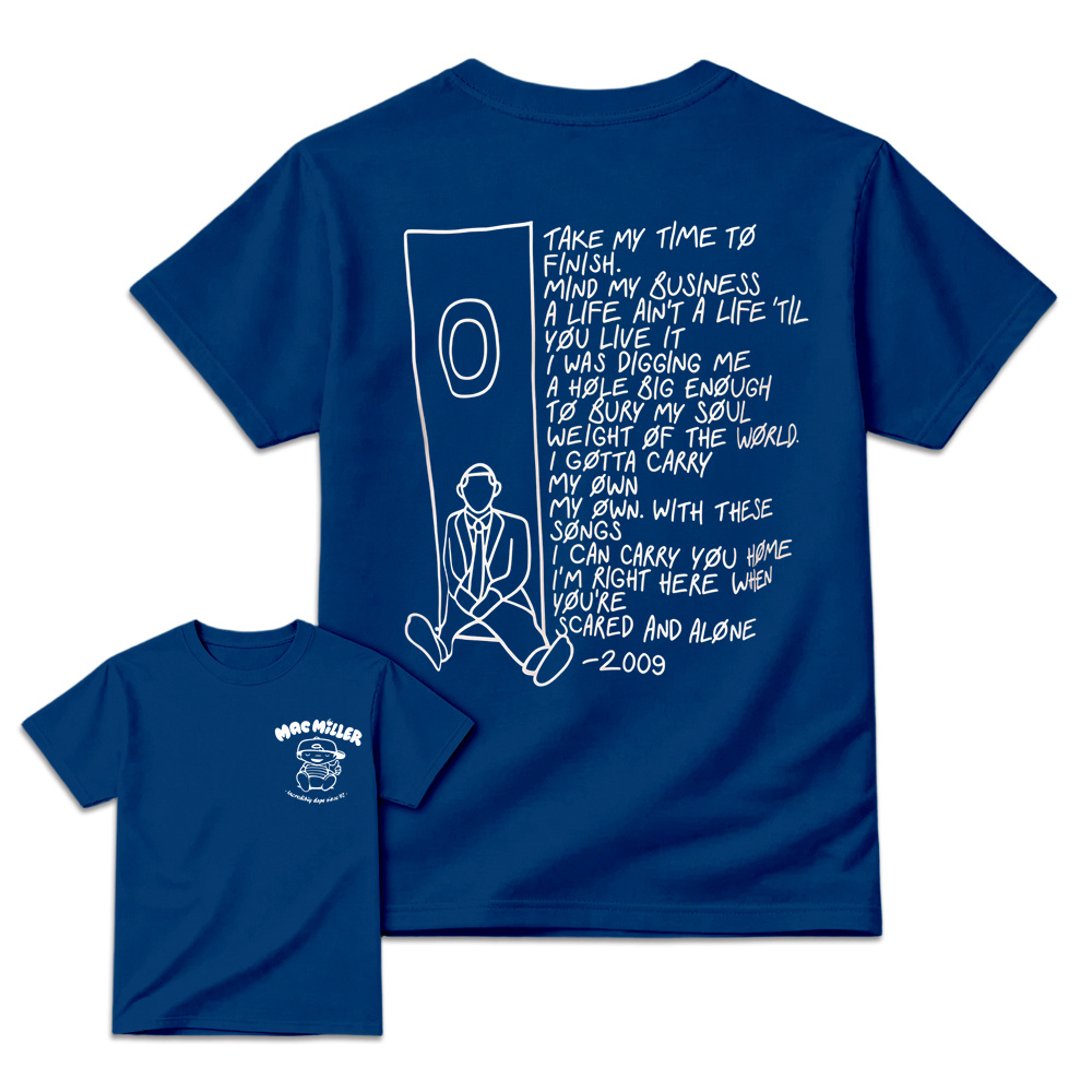 Mac Miller Pocket Logo Shirt | 2009 Song Lyrics Back Print Tee