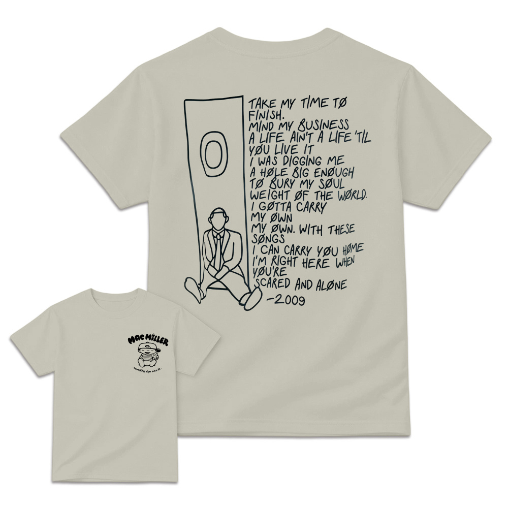 Mac Miller Pocket Logo Shirt | 2009 Song Lyrics Back Print Tee
