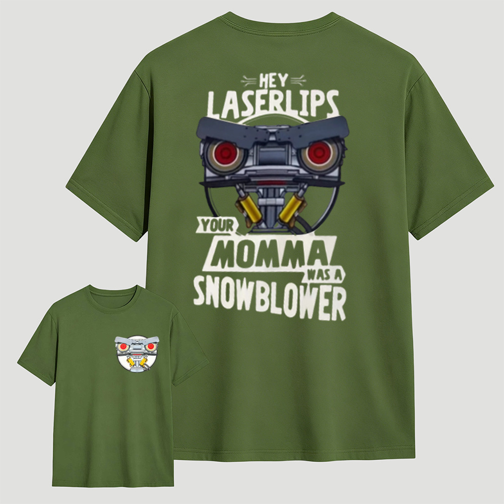 Retro Laser Lips Graphic T-Shirt – Funny Robot Print White Tee, Vintage Streetwear Casual Oversized Top