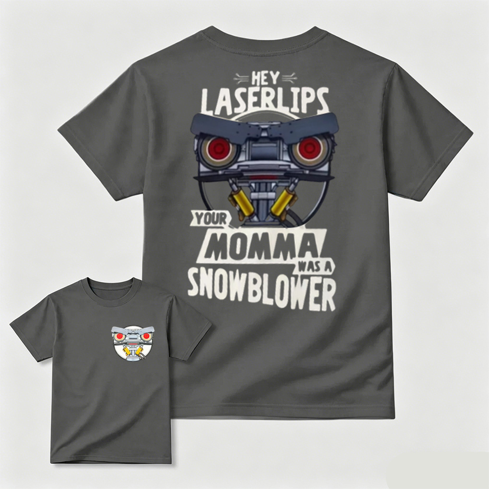Retro Laser Lips Graphic T-Shirt – Funny Robot Print White Tee, Vintage Streetwear Casual Oversized Top