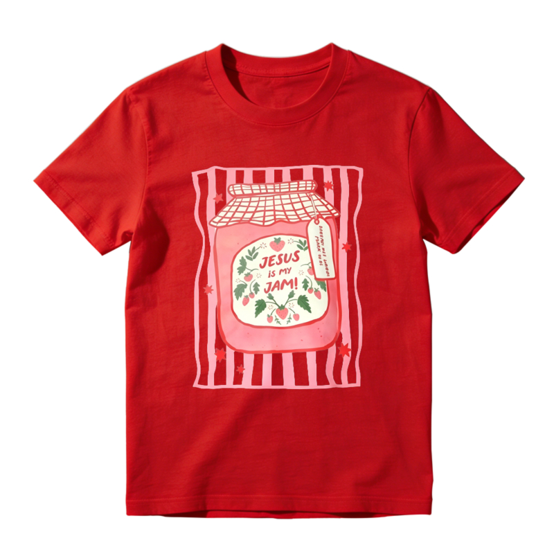 Jesus Is My Jam Pink Strawberry Jar Illustration Graphic T-shirt