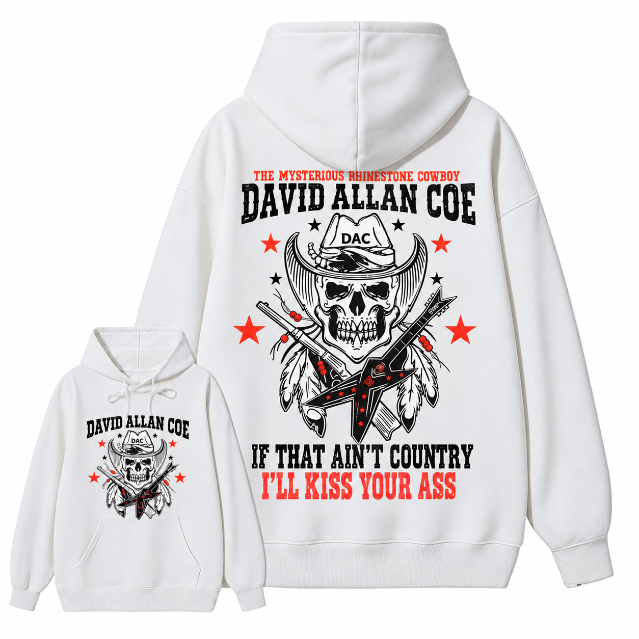 Rh1nestone Cowboy Skull Guitar Graphic hoodie Vintage Country Music Western Back Print hoodie For Men