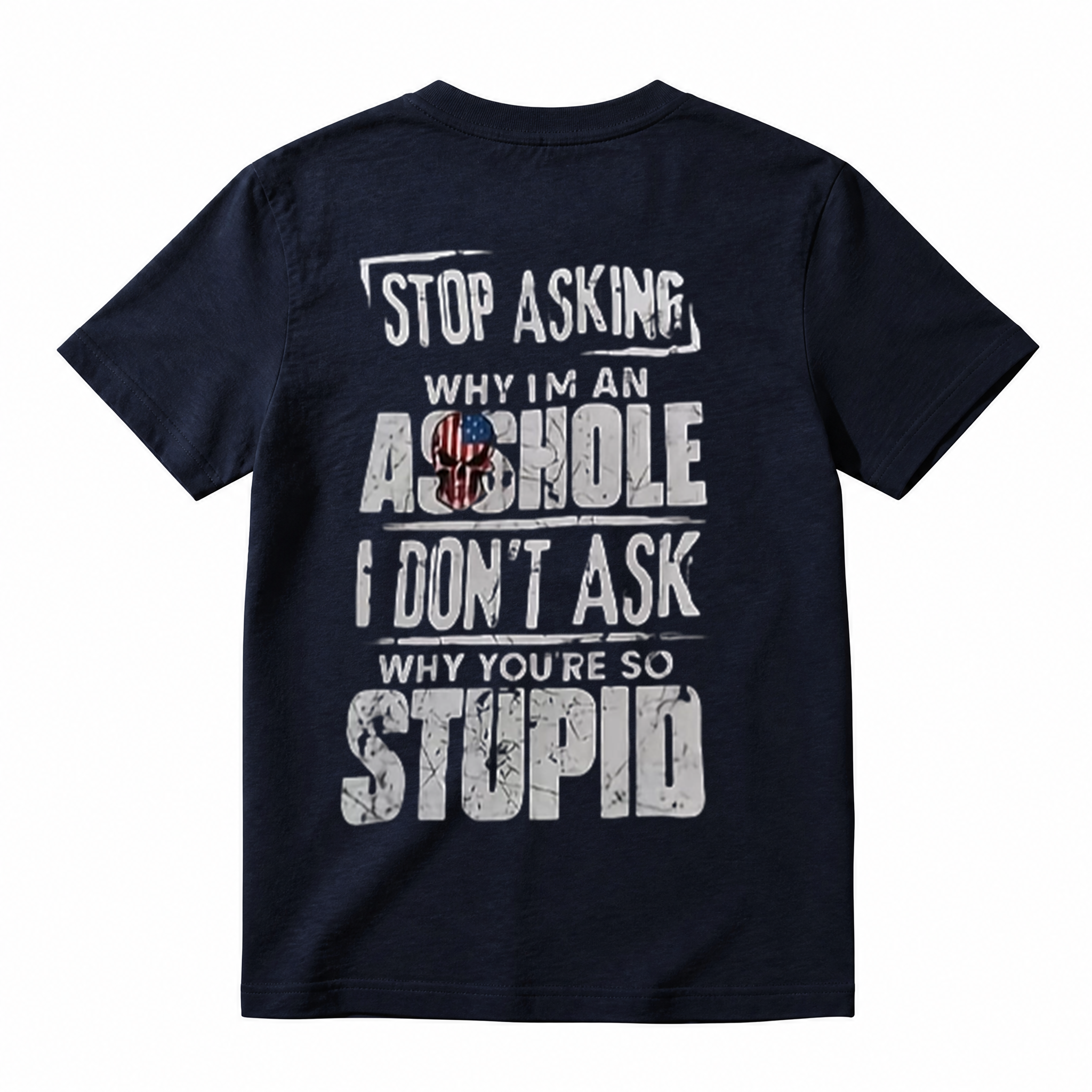 Distressed American Flag Skull Sarcastic Funny Graphic T-Shirt, Retro Humor Men's Casual Tee