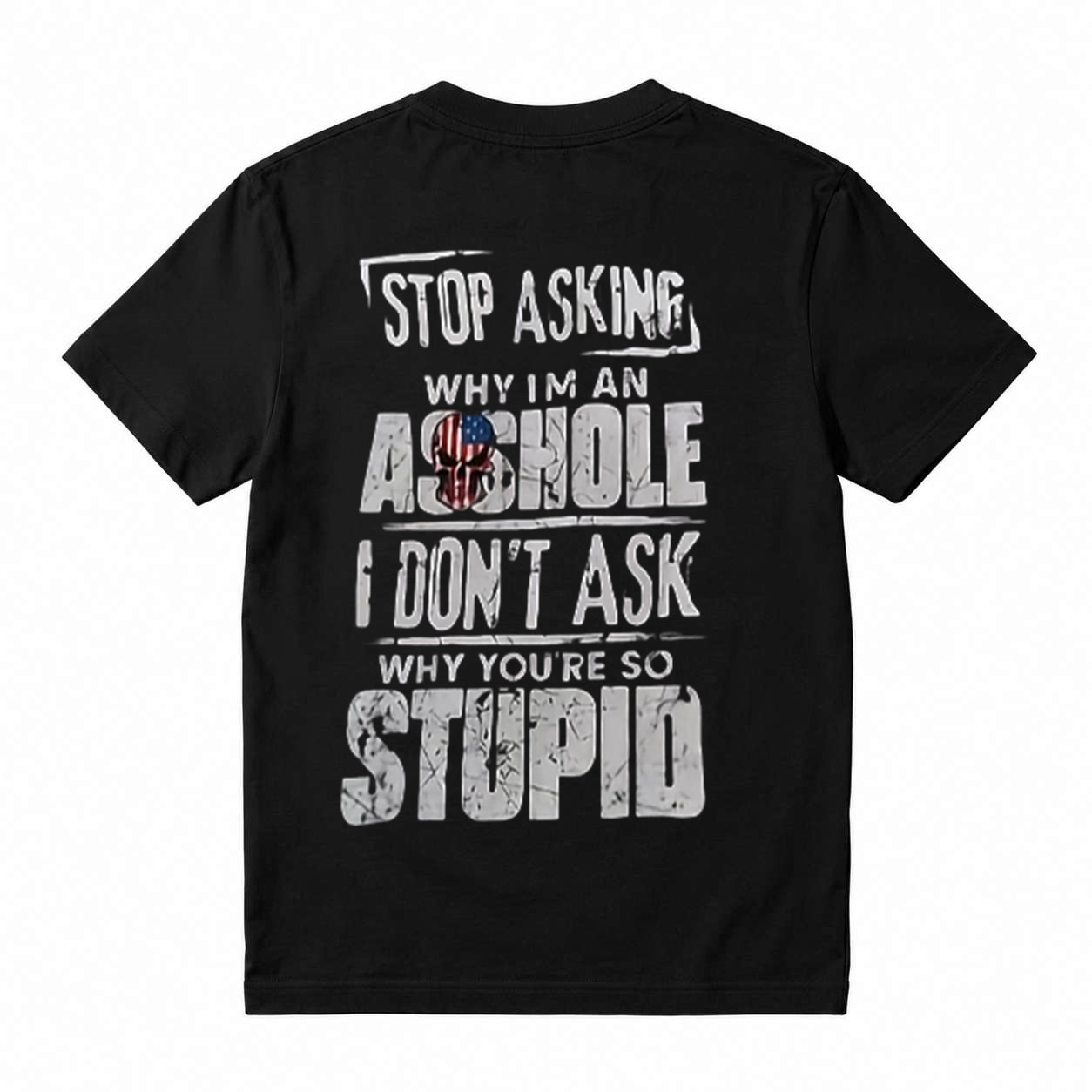 Distressed American Flag Skull Sarcastic Funny Graphic T-Shirt, Retro Humor Men's Casual Tee