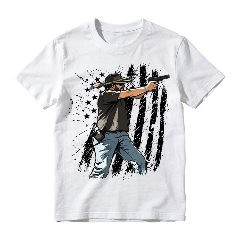 Vintage Patriotic Graphic T-Shirt – Distressed American Flag Western Style Casual Unisex Tee