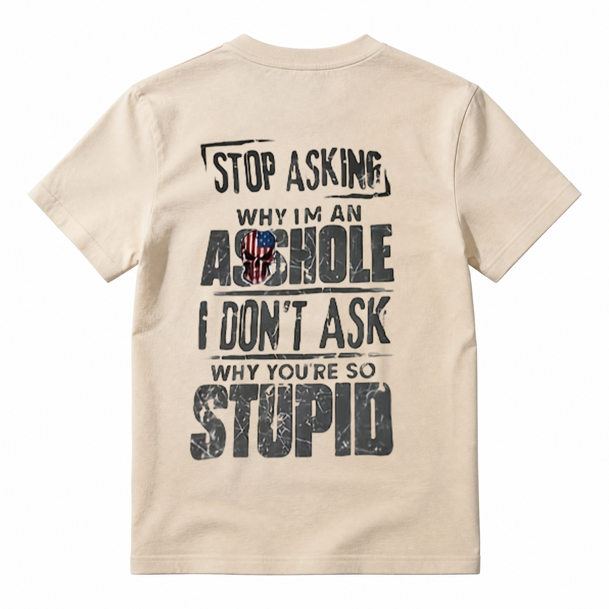 Distressed American Flag Skull Sarcastic Funny Graphic T-Shirt, Retro Humor Men's Casual Tee