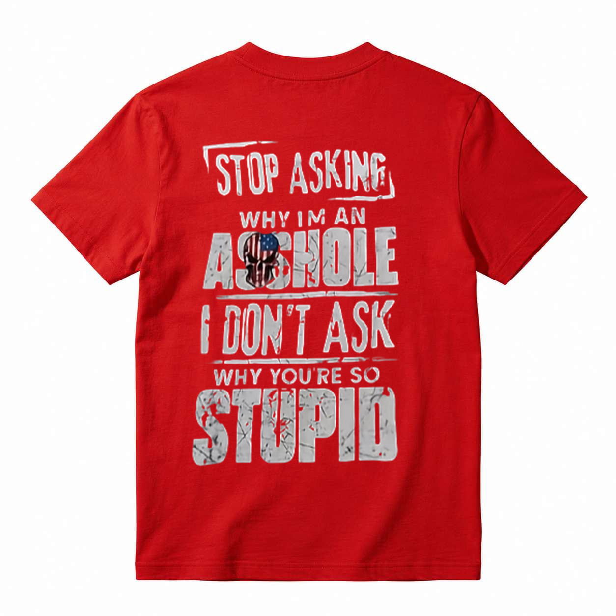 Distressed American Flag Skull Sarcastic Funny Graphic T-Shirt, Retro Humor Men's Casual Tee