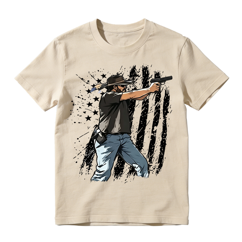 Vintage Patriotic Graphic T-Shirt – Distressed American Flag Western Style Casual Unisex Tee