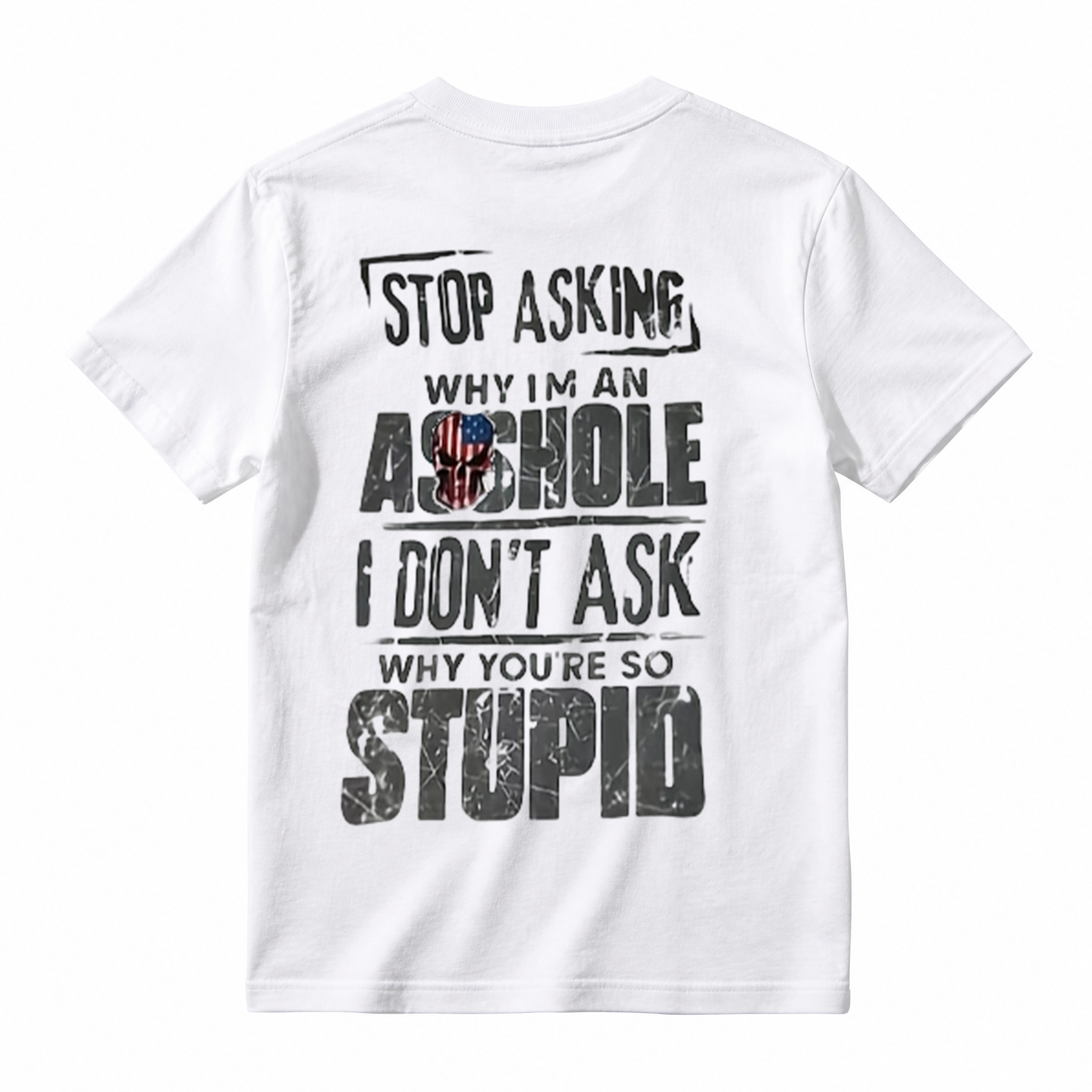 Distressed American Flag Skull Sarcastic Funny Graphic T-Shirt, Retro Humor Men's Casual Tee