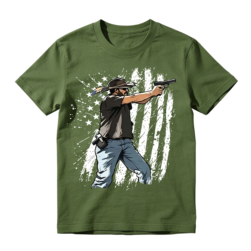 Vintage Patriotic Graphic T-Shirt – Distressed American Flag Western Style Casual Unisex Tee