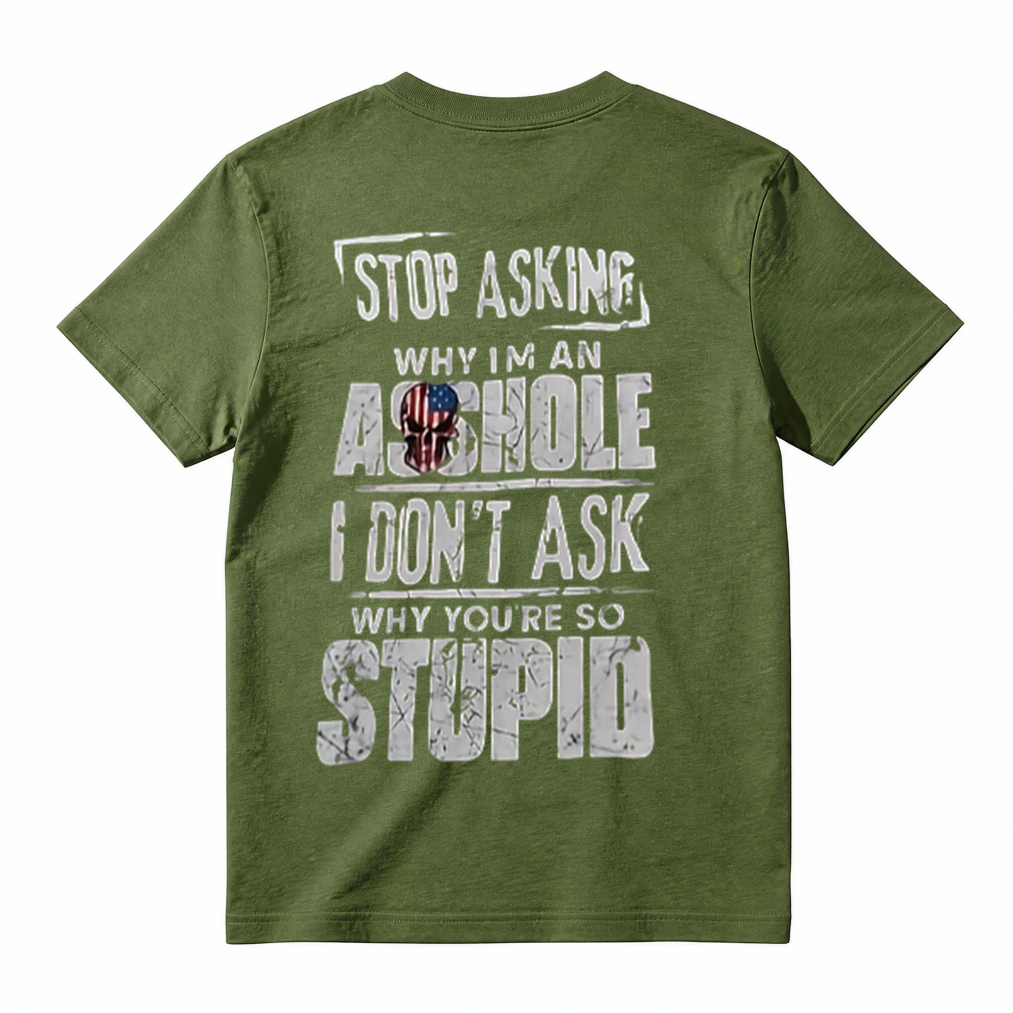 Distressed American Flag Skull Sarcastic Funny Graphic T-Shirt, Retro Humor Men's Casual Tee