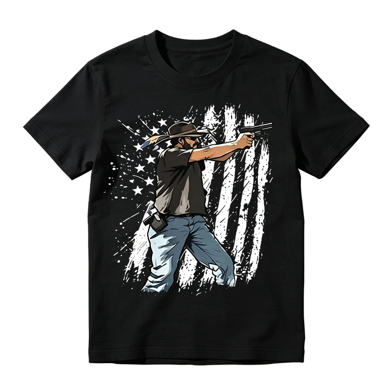 Vintage Patriotic Graphic T-Shirt – Distressed American Flag Western Style Casual Unisex Tee