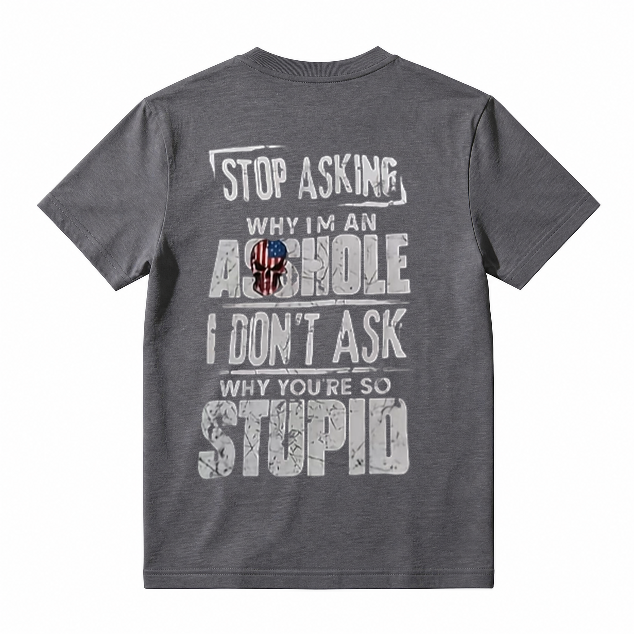 Distressed American Flag Skull Sarcastic Funny Graphic T-Shirt, Retro Humor Men's Casual Tee