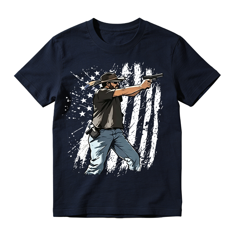 Vintage Patriotic Graphic T-Shirt – Distressed American Flag Western Style Casual Unisex Tee
