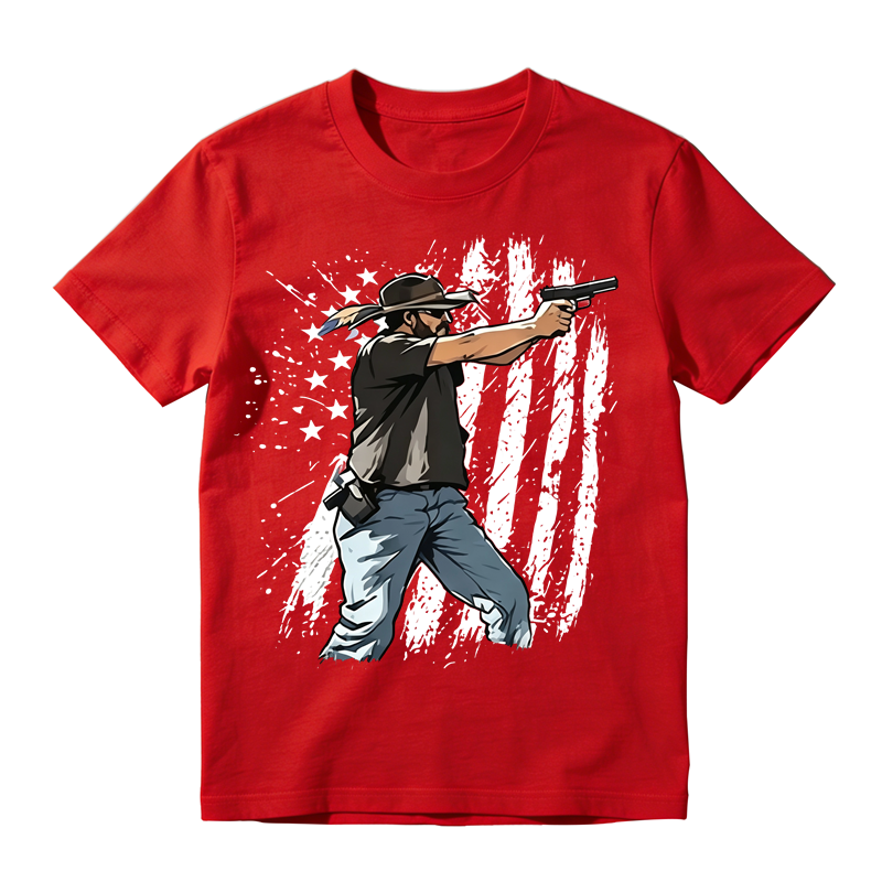 Vintage Patriotic Graphic T-Shirt – Distressed American Flag Western Style Casual Unisex Tee
