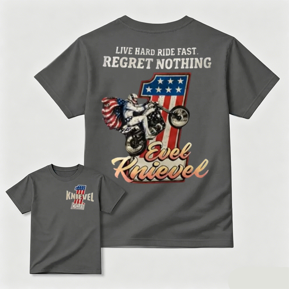 Vintage Evel Knievel Motorcycle Graphic T-Shirt – Retro American Flag Biker Cotton Tee