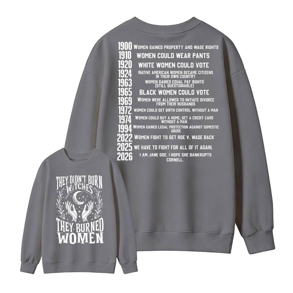 They Didn’t Burn Witches They Burned Women, I Am Jane Doe Sweatshirt, Women’s Rights 2026 Graphic Sweatshirt