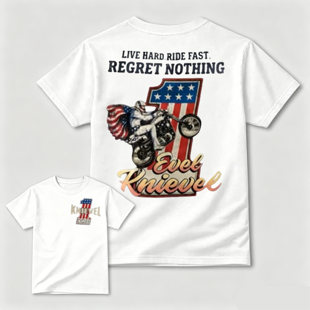 Vintage Evel Knievel Motorcycle Graphic T-Shirt – Retro American Flag Biker Cotton Tee