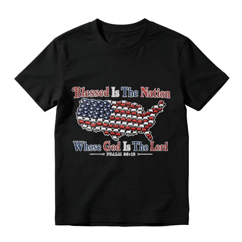 Blessed Is The Nation Whose God Is The Lord Psalm 3312 Map Of Usa With American Flag T-shirt