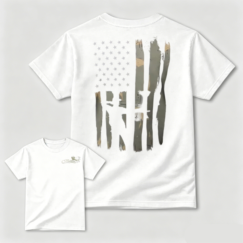 Vintage Distressed USA Flag Bow Hunter T‑Shirt, Patriotic Archery Hunting Unisex Casual Tee