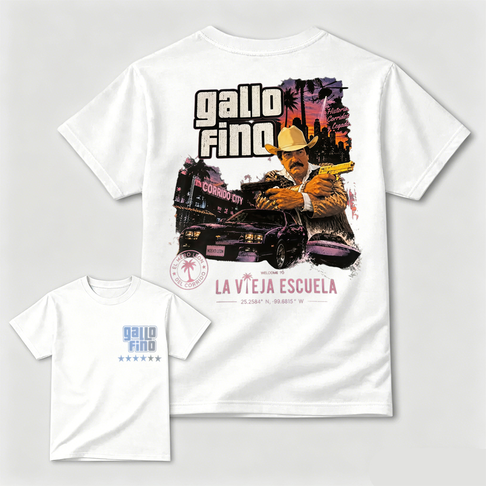 Gallo Fino La Vieja Escuela Corrido City Retro Graphic T-Shirt Mexican Corridos Slogan Tee
