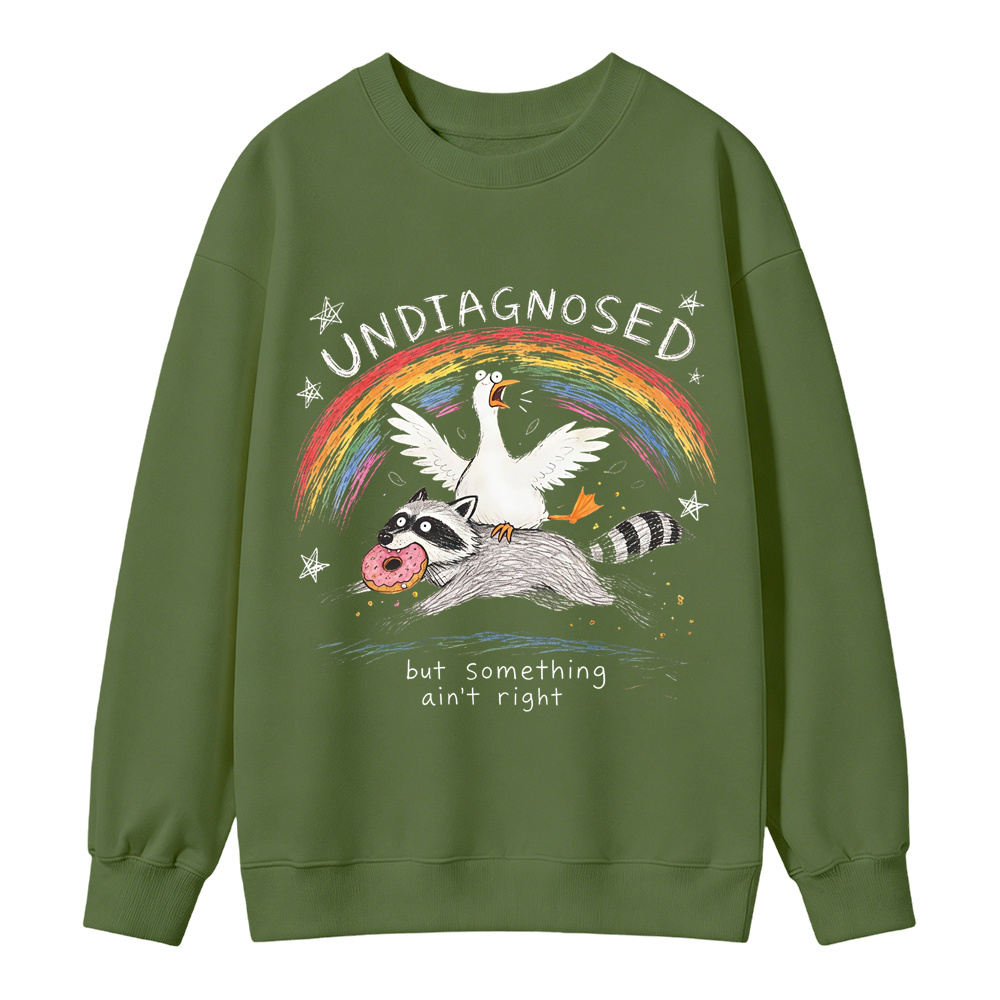 Unisex Funny Hand Drawn Raccoon Goose Animal Graphic Crewneck Sweatshirt