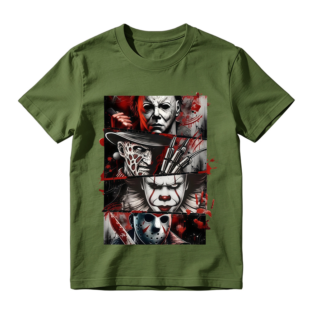 Unisex Spooky Dark Horror Panel Collage Casual Graphic Short Sleeve Tee