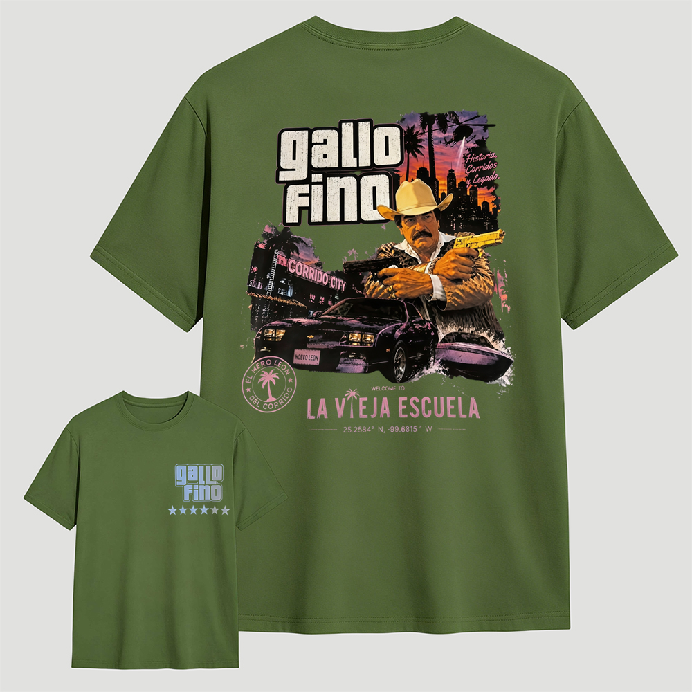 Gallo Fino La Vieja Escuela Corrido City Retro Graphic T-Shirt Mexican Corridos Slogan Tee