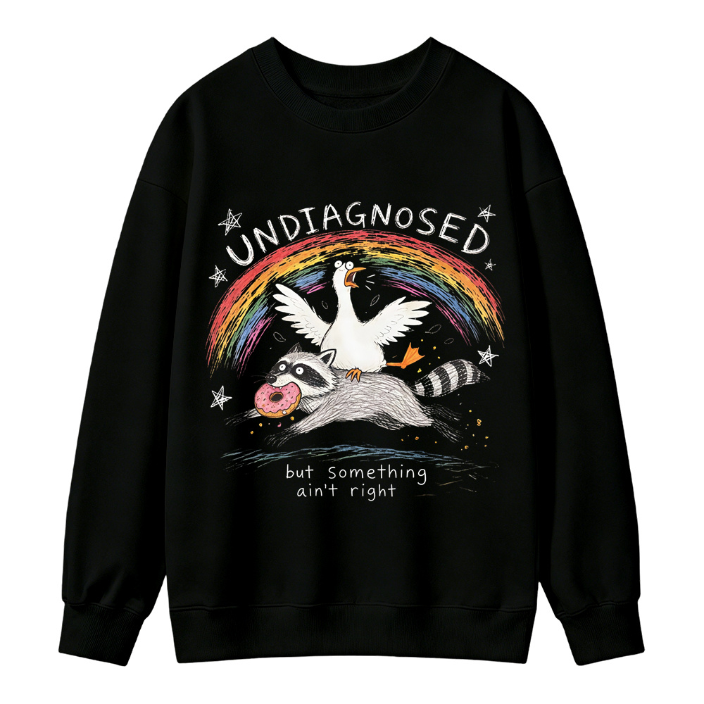 Unisex Funny Hand Drawn Raccoon Goose Animal Graphic Crewneck Sweatshirt