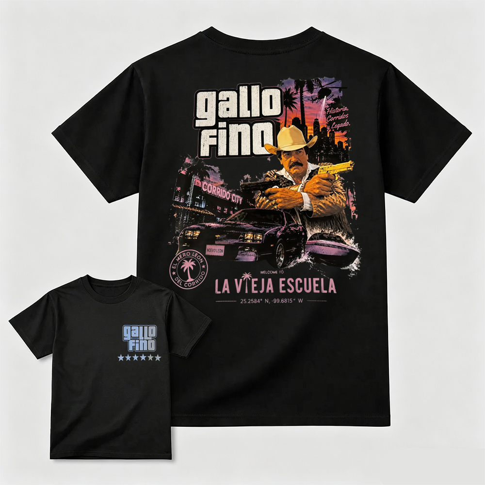 Gallo Fino La Vieja Escuela Corrido City Retro Graphic T-Shirt Mexican Corridos Slogan Tee