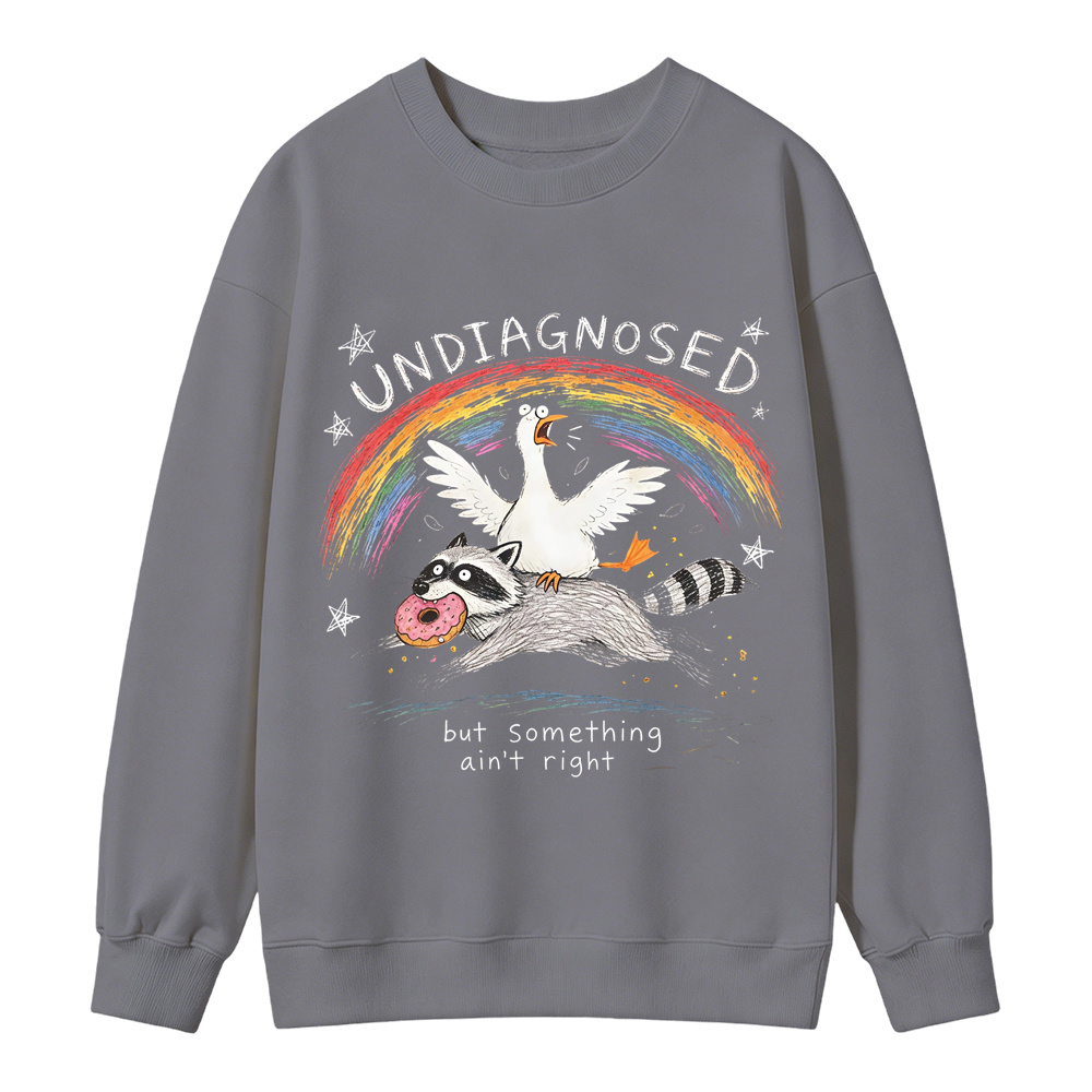Unisex Funny Hand Drawn Raccoon Goose Animal Graphic Crewneck Sweatshirt