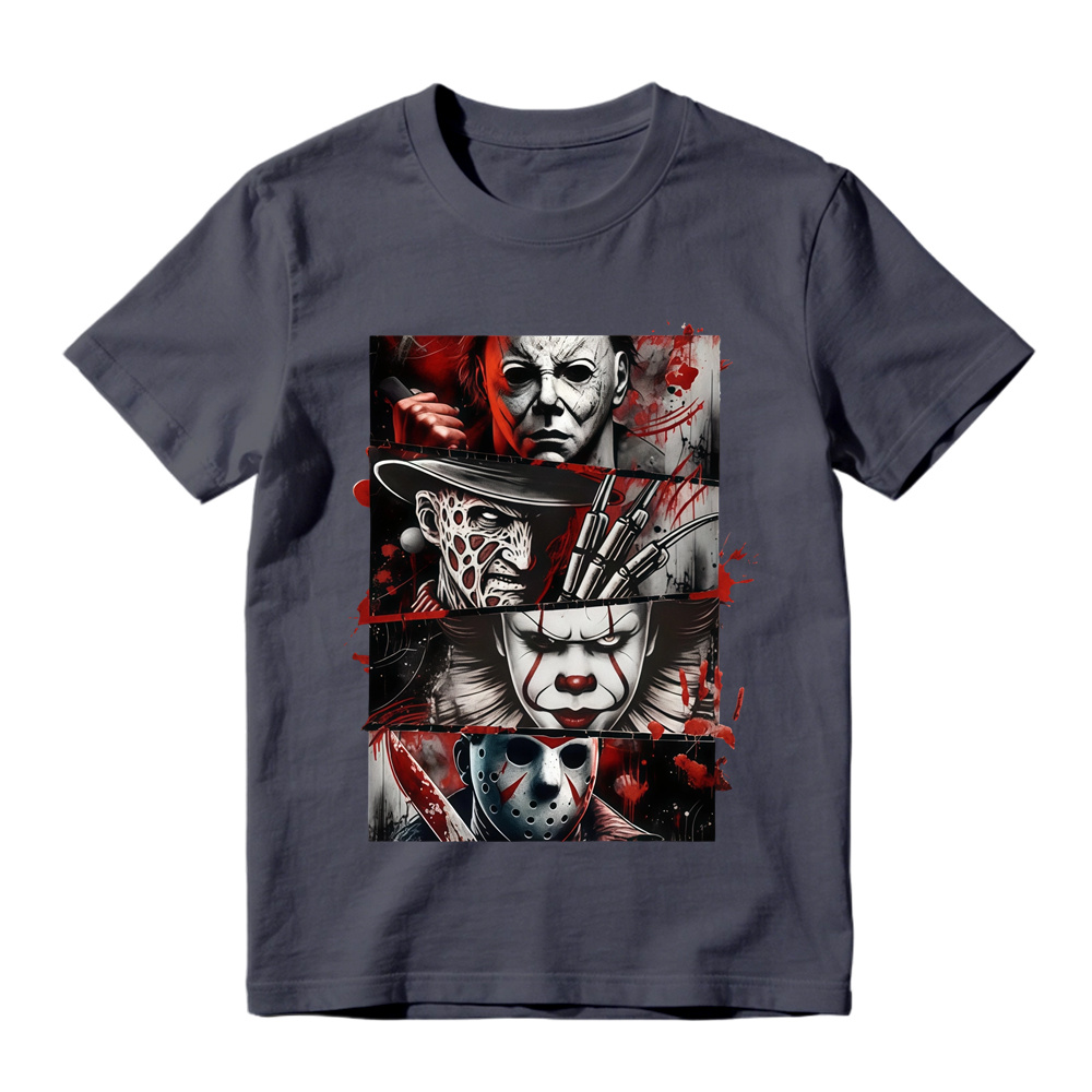 Unisex Spooky Dark Horror Panel Collage Casual Graphic Short Sleeve Tee