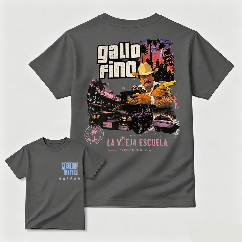 Gallo Fino La Vieja Escuela Corrido City Retro Graphic T-Shirt Mexican Corridos Slogan Tee