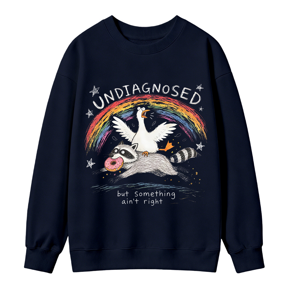 Unisex Funny Hand Drawn Raccoon Goose Animal Graphic Crewneck Sweatshirt