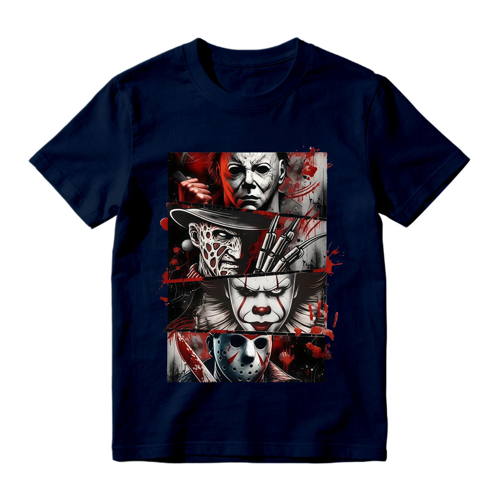 Unisex Spooky Dark Horror Panel Collage Casual Graphic Short Sleeve Tee