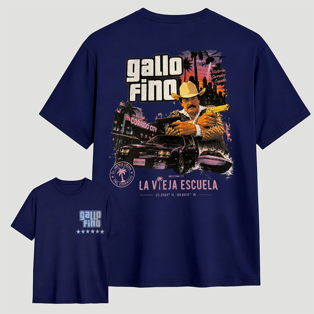 Gallo Fino La Vieja Escuela Corrido City Retro Graphic T-Shirt Mexican Corridos Slogan Tee