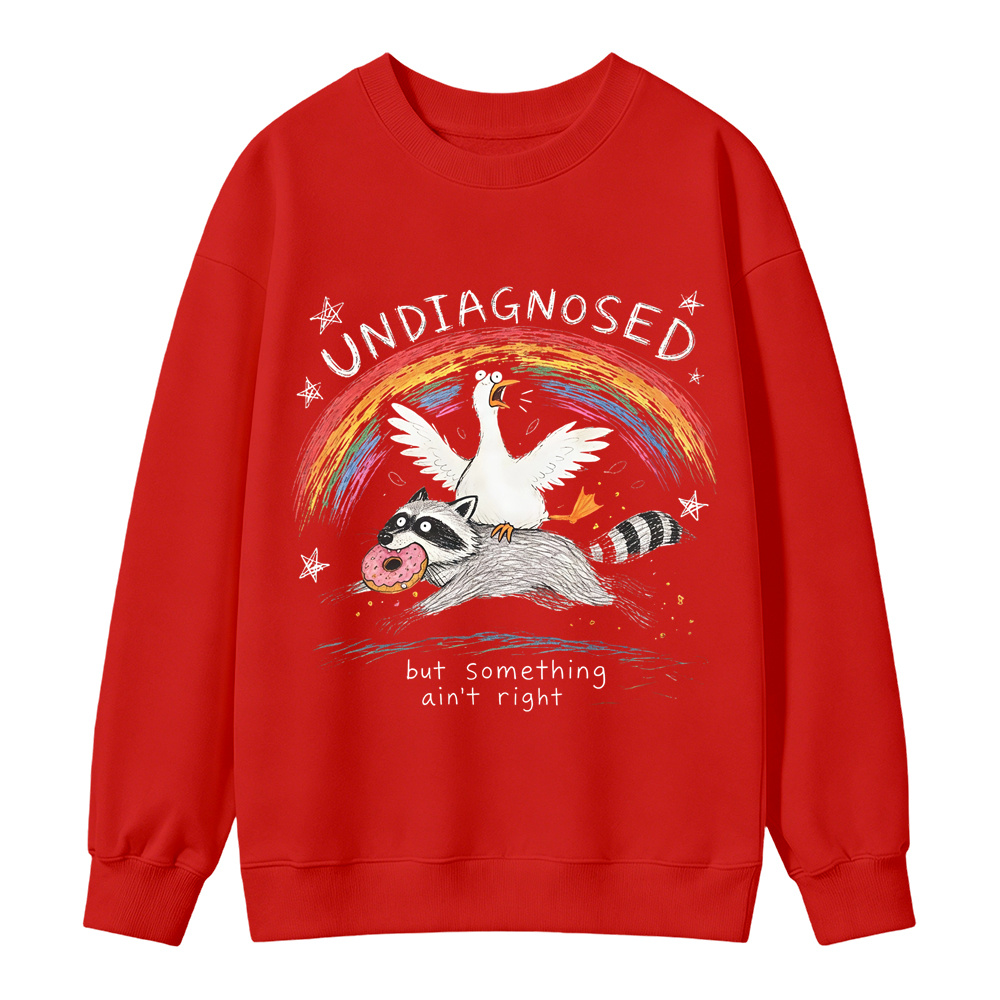 Unisex Funny Hand Drawn Raccoon Goose Animal Graphic Crewneck Sweatshirt