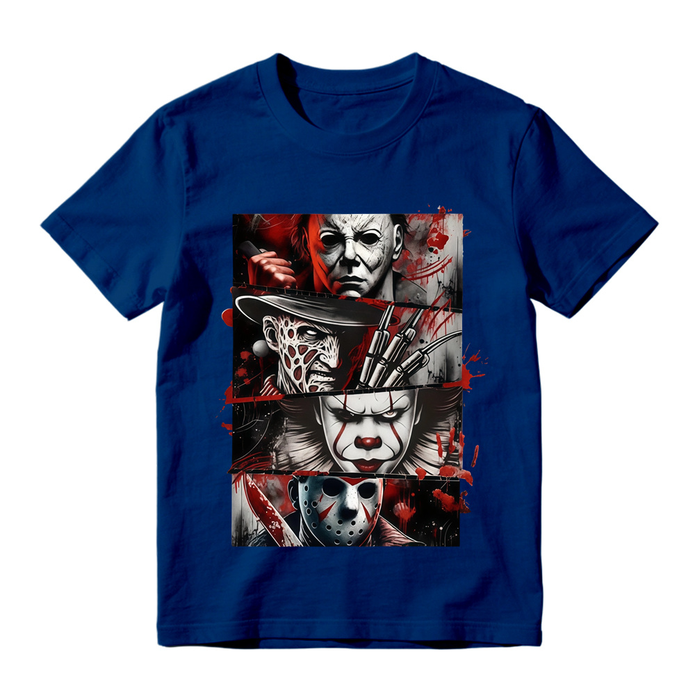 Unisex Spooky Dark Horror Panel Collage Casual Graphic Short Sleeve Tee