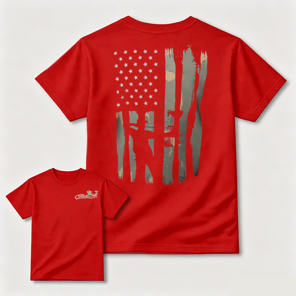 Vintage Distressed USA Flag Bow Hunter T‑Shirt, Patriotic Archery Hunting Unisex Casual Tee